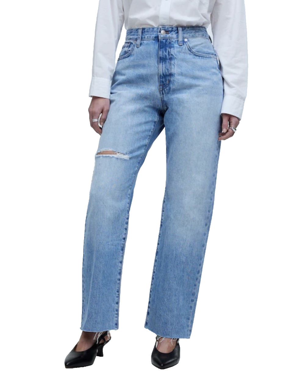 Madewell 90s Straight Jeans Womens Size 25 Light Wash Distressed Raw Hem Denim